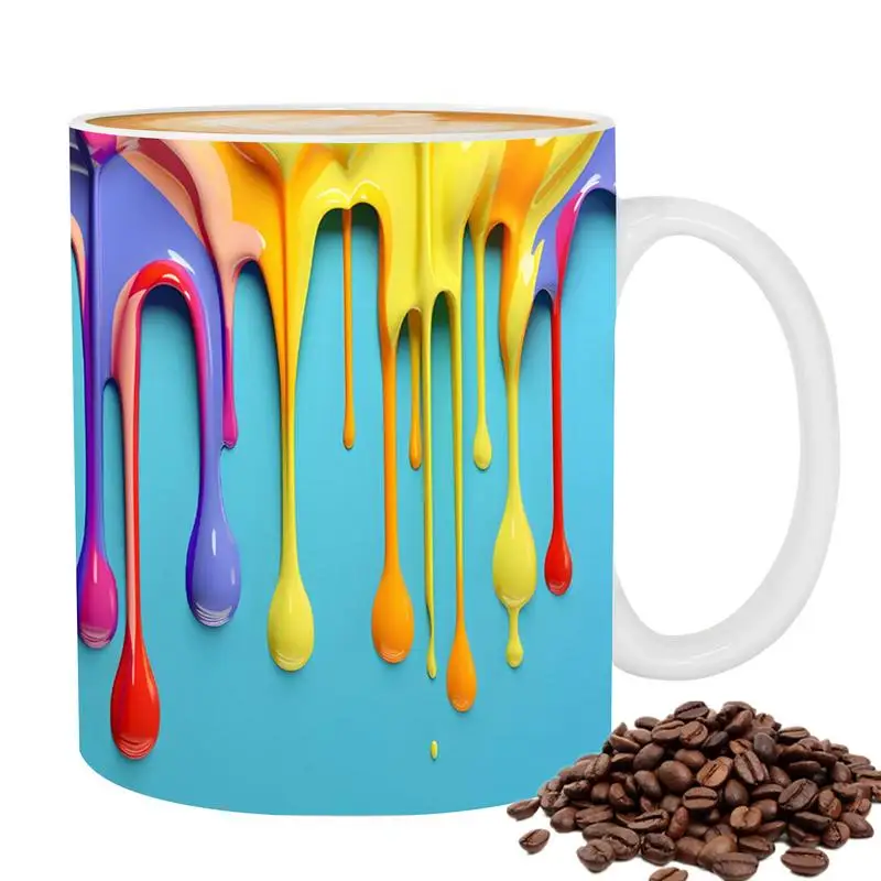 Splash Ink Ceramic Mugs 3D Visual Rainbow Ceramic Milk Cup Creative Drinking Supplies with Handle Decorative Household Milk Mug