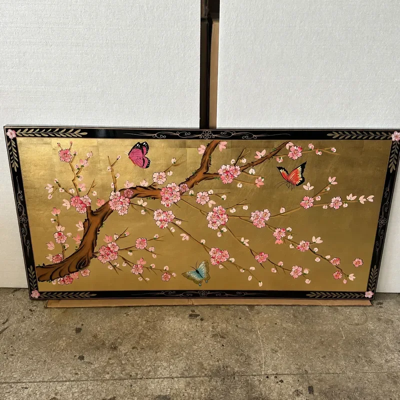 Gold Foil Hand Painted Butterfly Plum Blossom Hanging Painting for Study Tea Room Homestay Wall Decor Art Craft Picture
