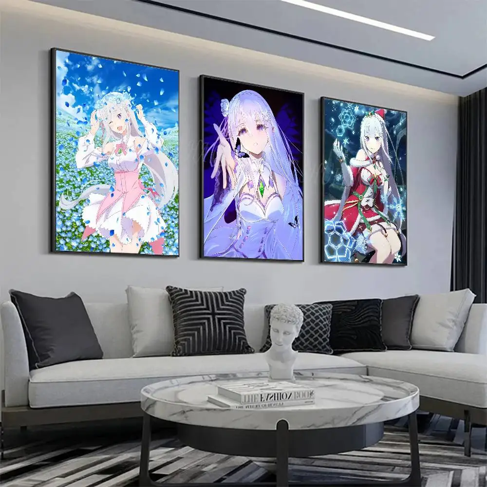 Emilia Anime Re Life In A Different World Posters Living Room Bar Cafe Quality Canvas Vintage Style Comics Painting Art Home Wal