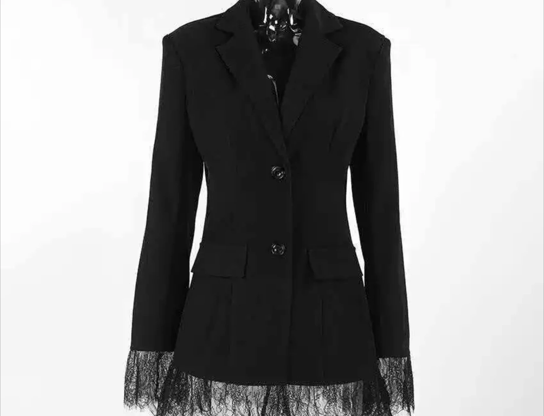 

Женский модный однобортный приталенный пиджак с v-образным вырезом, новый весенний офисный женский элегантный черный костюм с кружевным подолом, пальто