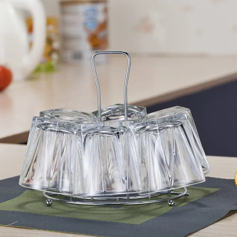 Stainless Steel 6 Cups Mug Glass Stand Holder Drying Shelf Home Kitchen Hanging Drainer Storage Rack Accessories