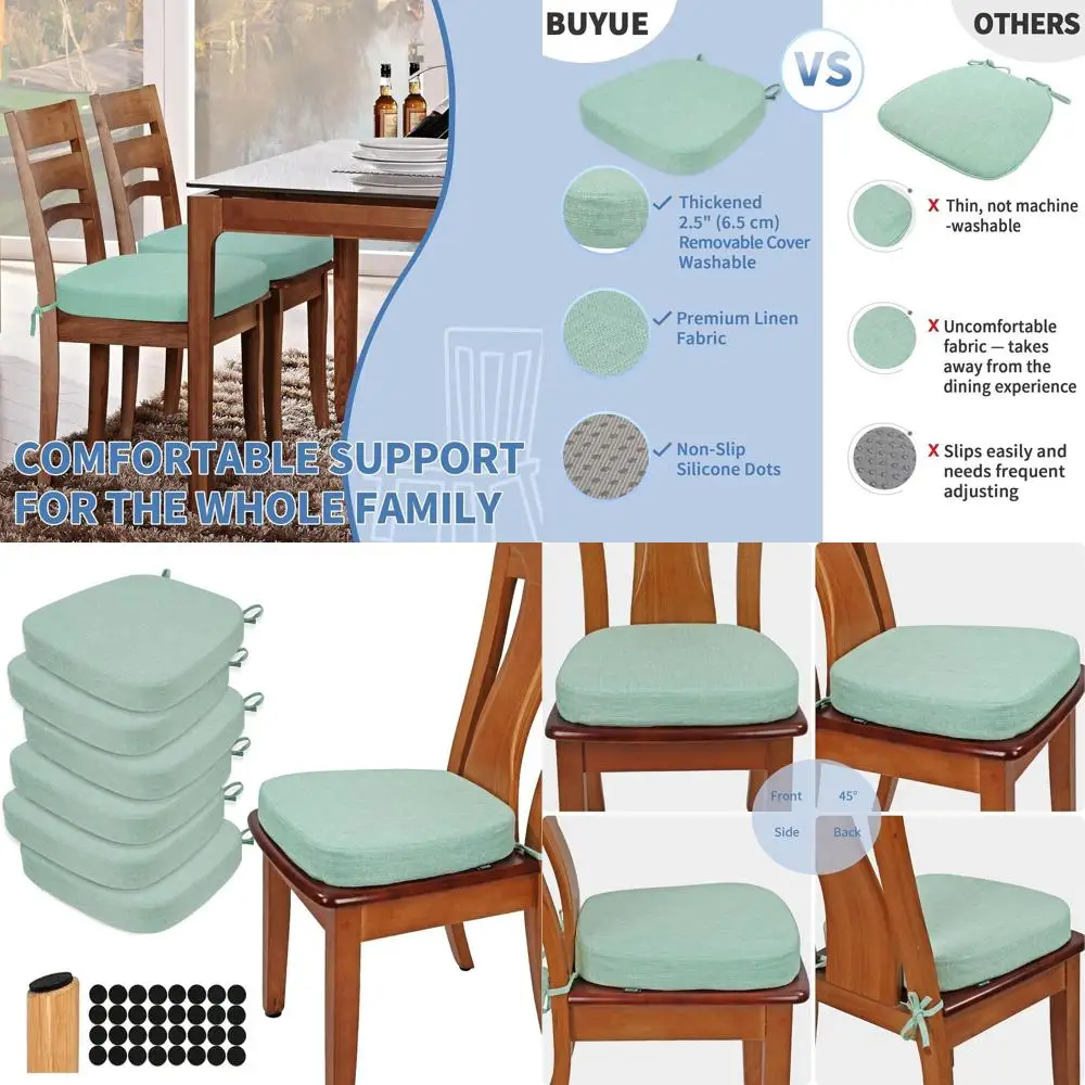 

Set of 6 U-Shaped High-Density Foam Dining Chair Cushions, Comfortable Seat Pads for Kitchen, Light Green