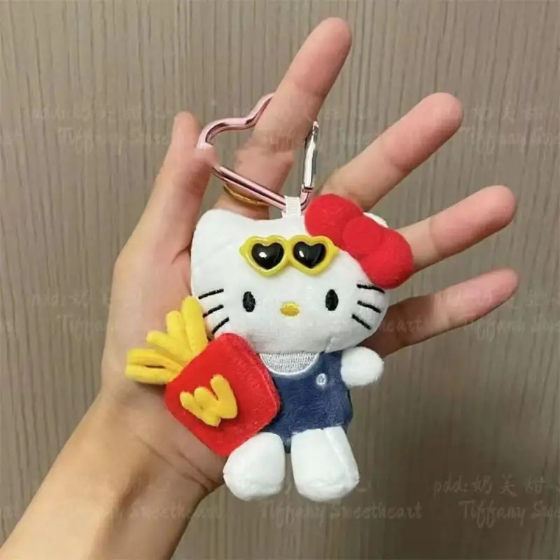 Kawaii Sanrio Hello Kitty peluche portachiavi cartone animato patatine fritte Kt peluche ciondolo peluche zaino cerniera decorazione ragazza regalo