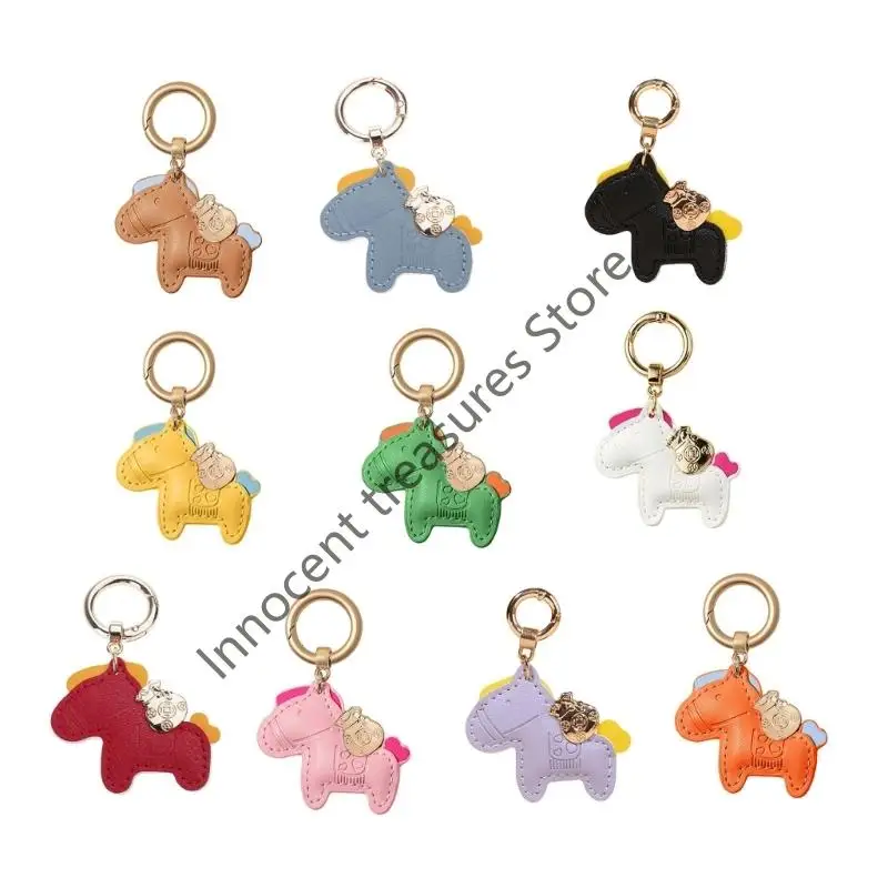 3XUA Cartoon Horse Designs Leather Keychain Pendant Symbolizing Immediate Riches