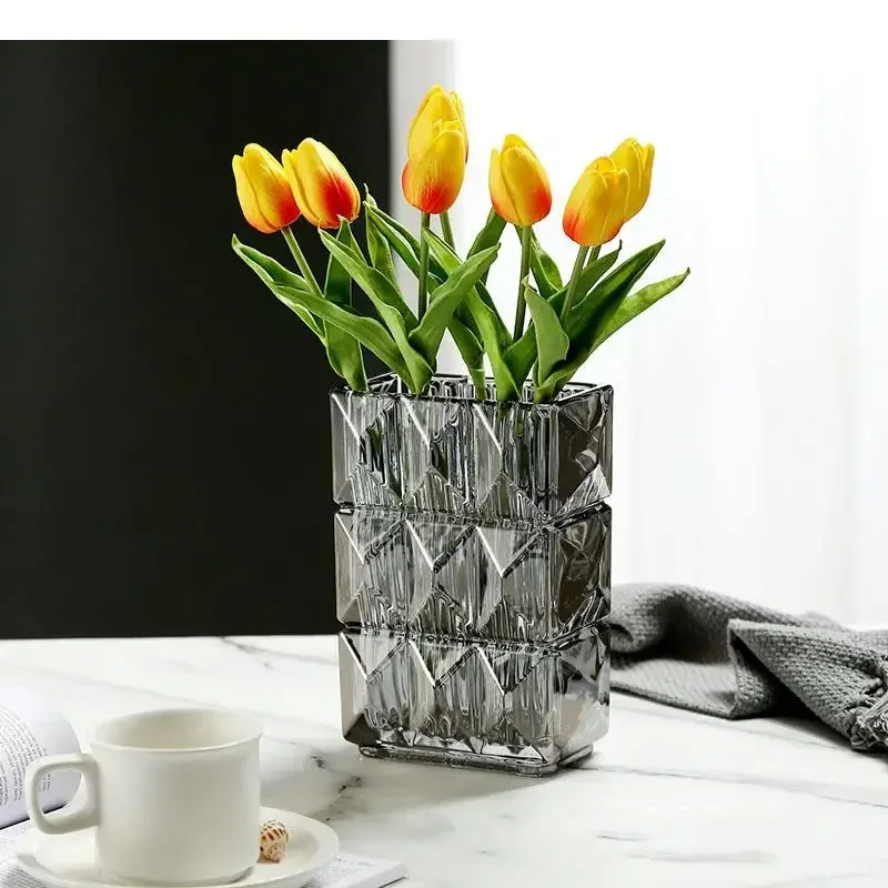 

#For Clear Crystal Glass Vase Hydroponic Flower Pots Desk Decoration Artificial Decorative Floral Arrangement Square Vases^