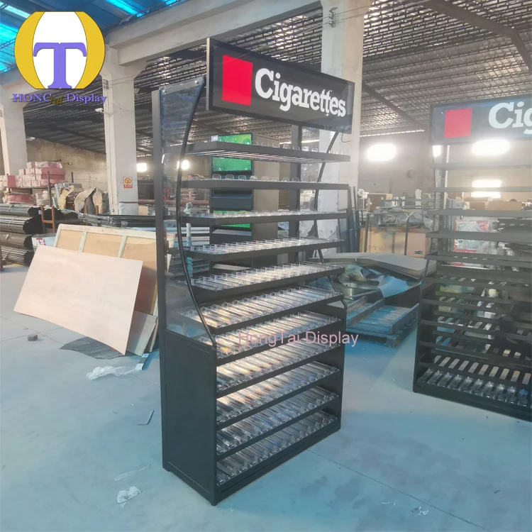 Custom.Tobacco Store Розничная дымовая витрина с железной стойкой со светодиодной подсветкой и акриловым толкателем Металлическая табачная мебель
