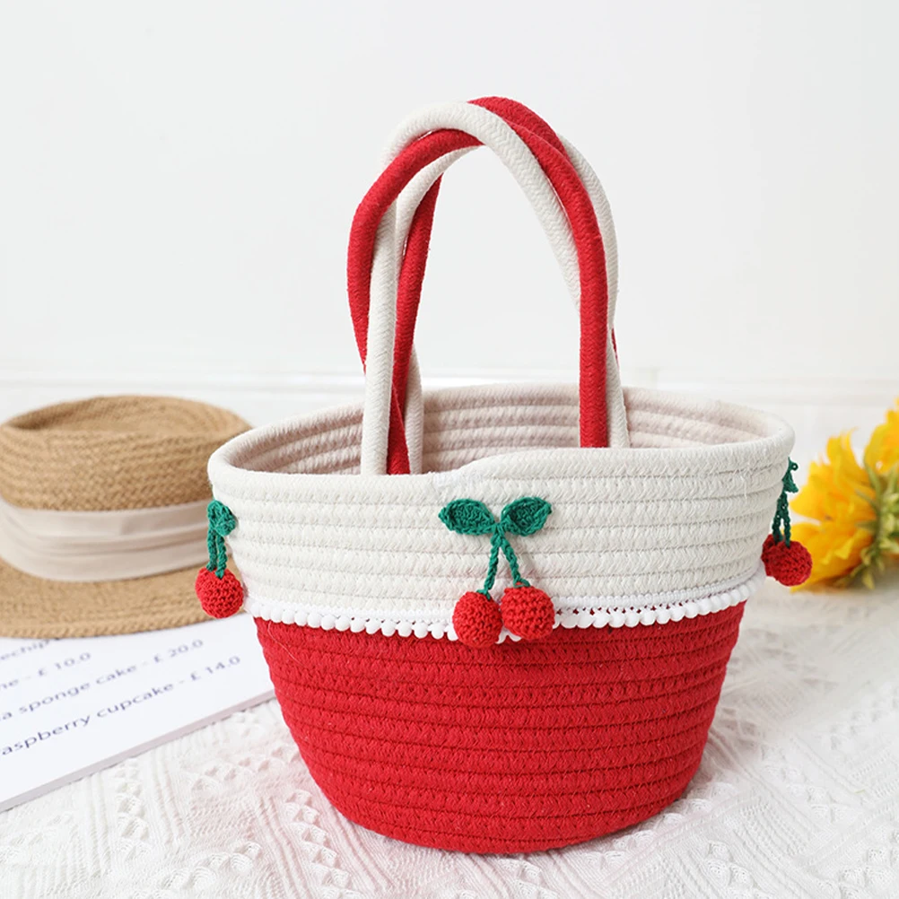 

Cherry Lace Woven Storage Basket Cotton Rope Decor Baskets Bathroom Table Organizers Sundries Holder