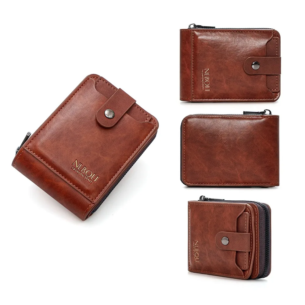 

Large Capacity Solid Color Card Bag Casual Zipper RFID Male Wallet Multi-card Slot Korean Style PU Leather Card Holder Shopping
