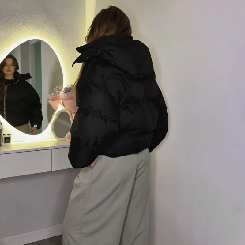 Y2k Women's Chic Starry Sky Down Coat Stand Collar Hooded Zipper Cardigan Padded Oversized Jacket Winter Commute Street Outfit