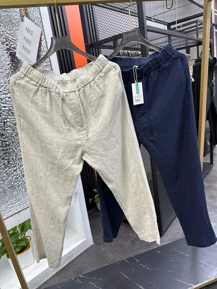 

Мужские льняные брюки прямого кроя, длина девять десятых, повседневные, дышащие, летние, базовые, однотонные, влагопоглощающие, стильные
