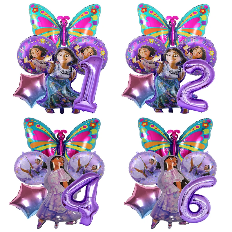 6PCS/Set Encanto Mirabel Isabella Balloons Set Birthday Decoration Kid Toys Purple Foil Balloons Girl Baby Shower Party Supplies