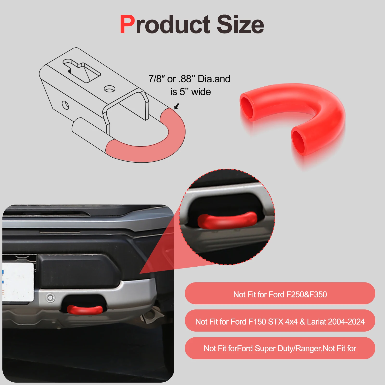 أغطية وصلة السحب لسيارة Ford F150 2004-2024 قاعدة برونكو/بيج بيند/البنوك الخارجية 2021-2024 لسيارة Toyota Tundra 2017-2021، غطاء خطاف السحب