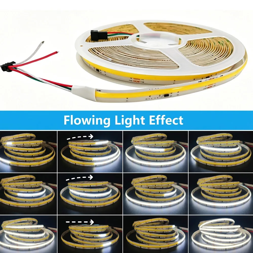 5m to 40m WS2811 COB Water Flow LED Strip DC24V 360LED/m 12 Key RF Remote Power Supply Kit TV Stair Cabinet Home Indoor Decor