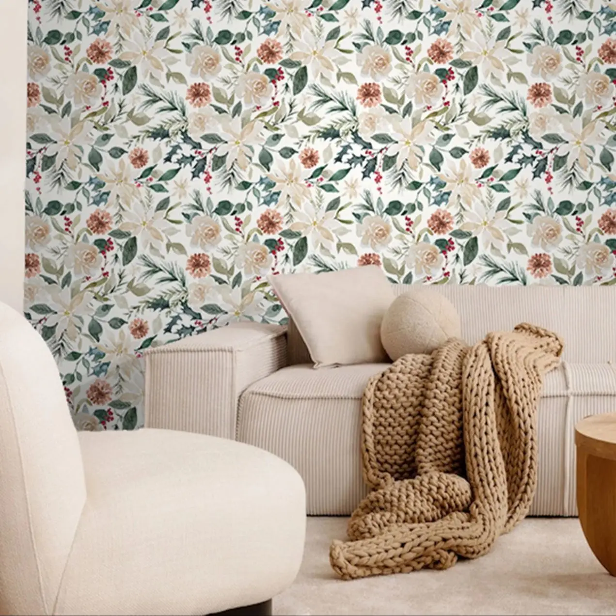 

Винтажные обои с цветочным рисунком, рождественская акварельная настенная бумага для домашнего декора/украшения комнаты, индивидуальный цвет, 50 см * 300 см