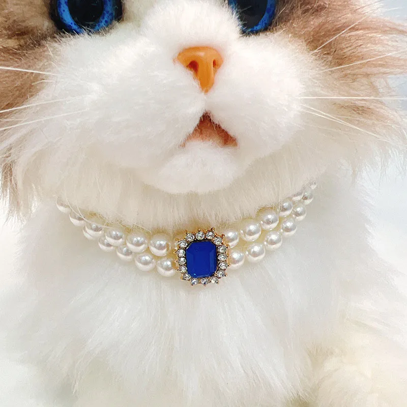 New Original Dog Cat Collars with Pearl Shiny Rhinestone Pendant For Small Dogs Cats Neckchain Pet Accessories Pet Decoration