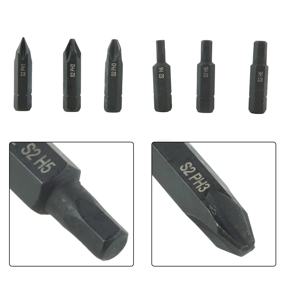 

6pcs Screwdriver Bits Set Alloy Steel Anti-slip Cross Head Electric Drill Bit PH1 PH2 PH3 H4 H5 H6 Screwdriver Power Tool