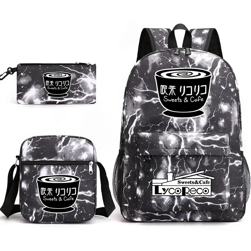 Trendy creative Lycoris recoil print 3 pcs/set pupil school bags laptop daypack backpack inclined Shoulder Bag Pencil Case