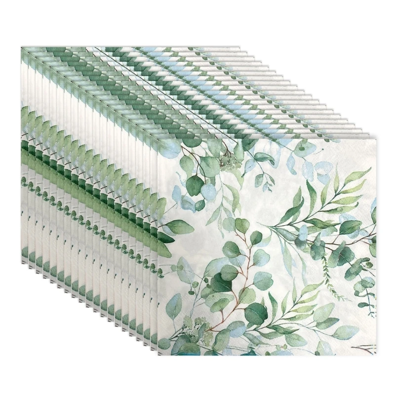4X7B Plant Eucalyptuses Leaf Design 20Pcs Disposable Table Napkins Party Decoration