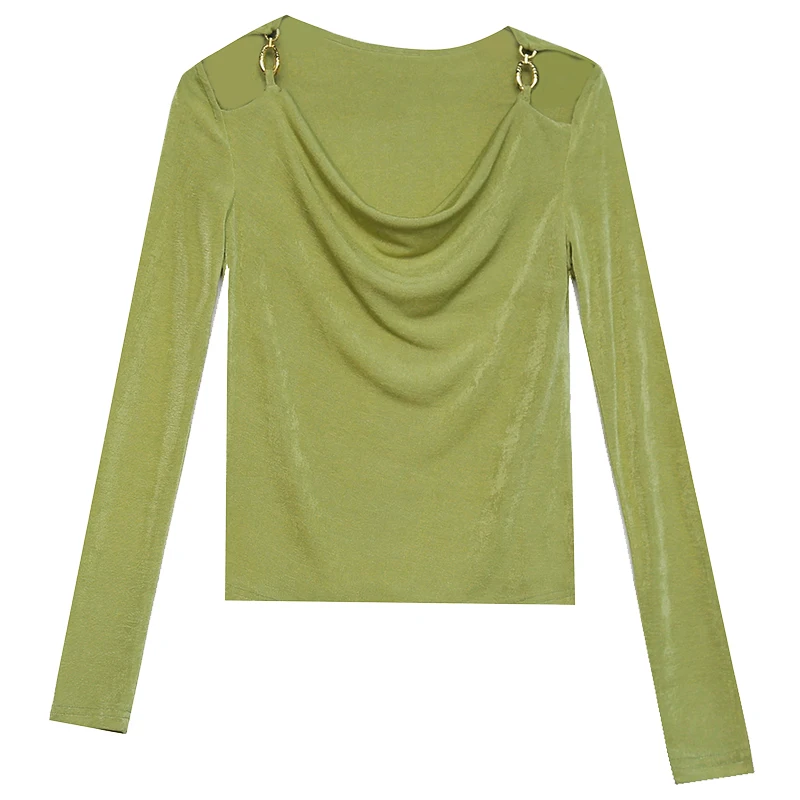 Sexy évider Base irt femmes printemps Faion nouvelle oulder exposition longue Sve Slim Fit irt coréen Sle trajet vent