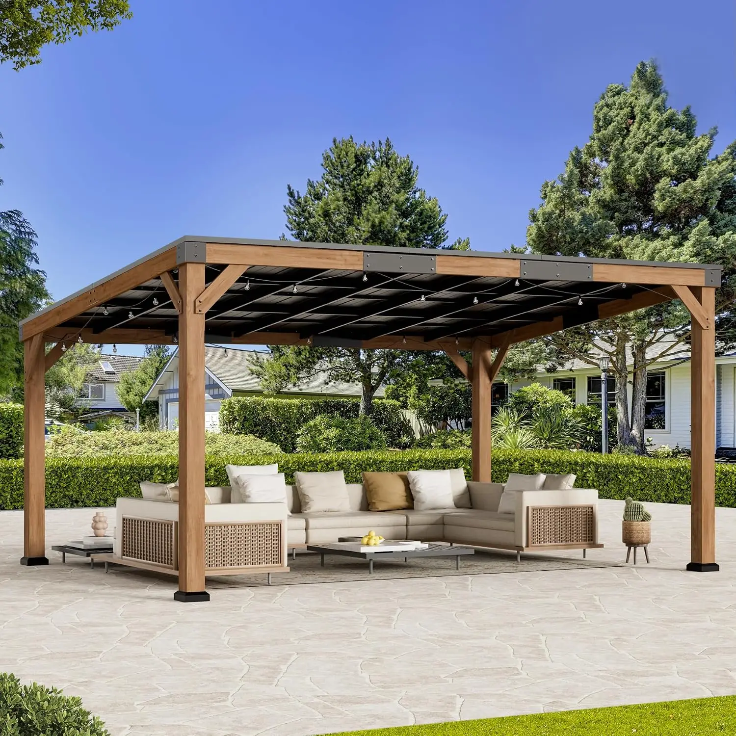 Modern Shade Supreme Cedar Wood Gazebo 12' x 16' with Hardtop Slope Roof, Wooden Grill Gazebo with Durable and Rot-Resistant, Su