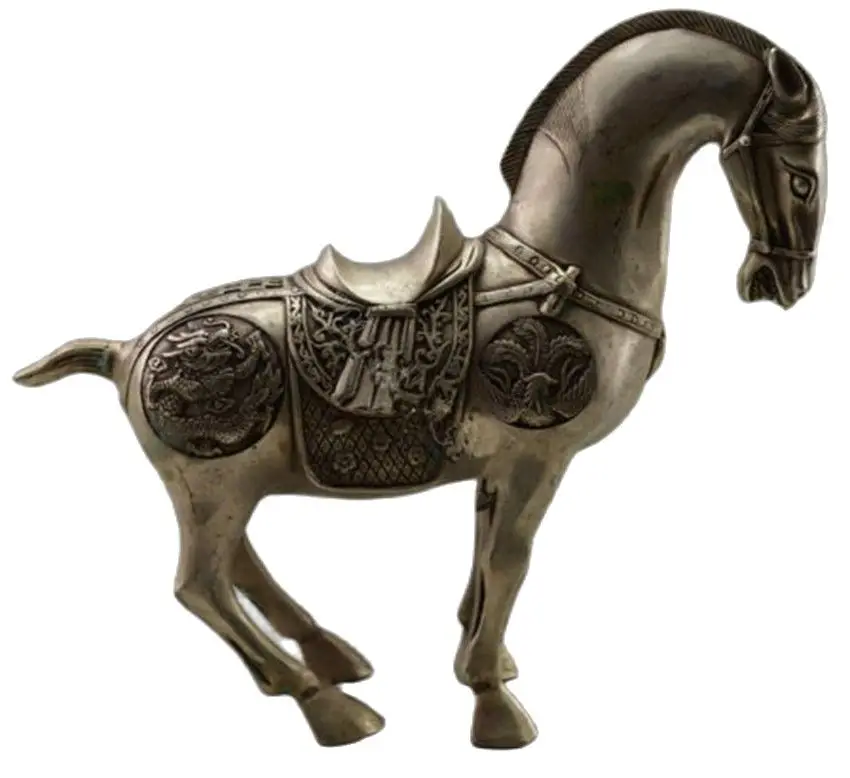 Collectible home Decorated Old Handwork Tibet Silver Carve Big Zodiac Horse Sculpture fengshui Statue metal crafts