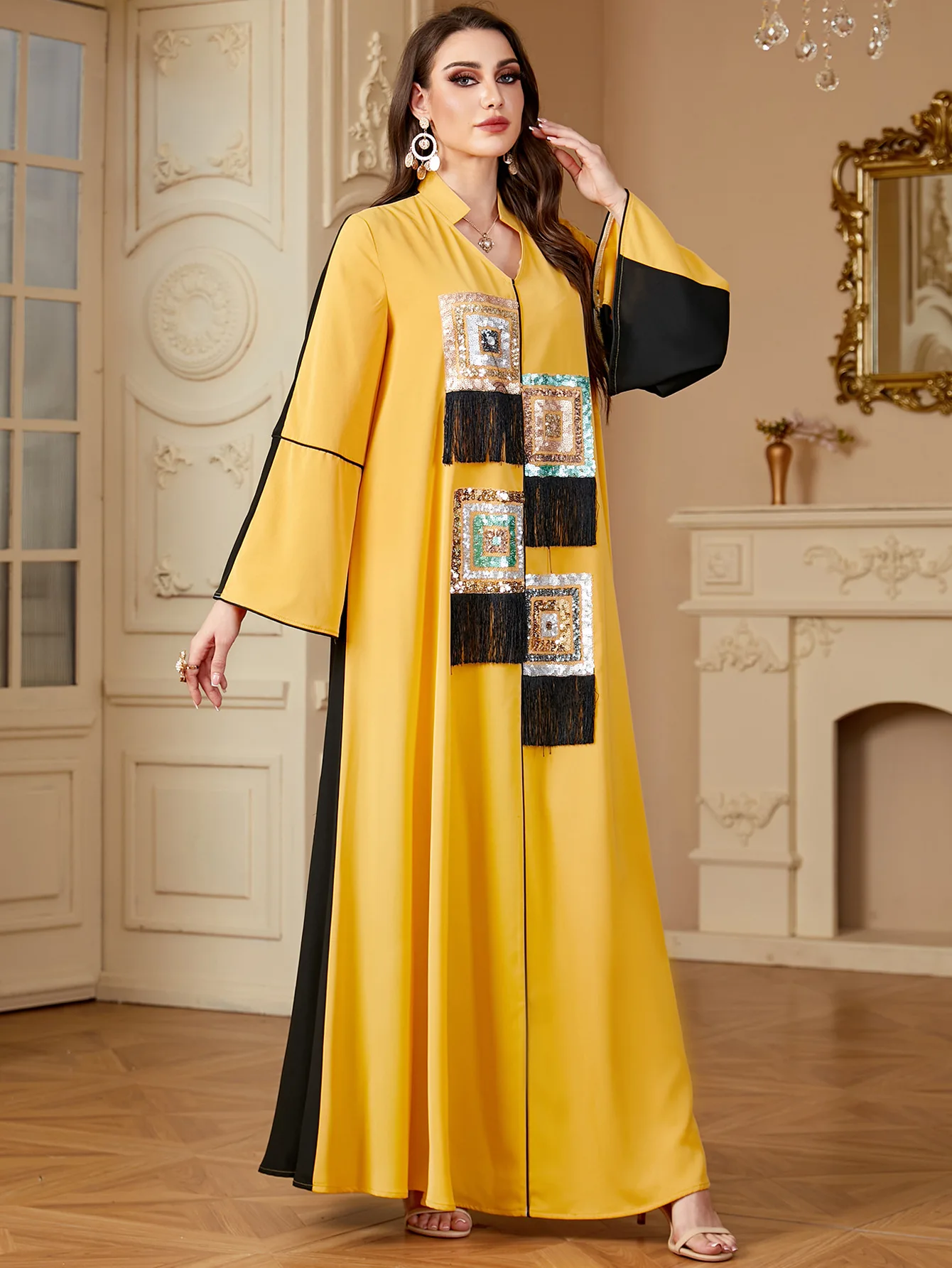 UNI nouvelle mode Robe contrastée Robe Ramadan Robe musulmane longue Abaya moyen-orient vêtements pour femmes Eid arabe robes de soirée musulmanes
