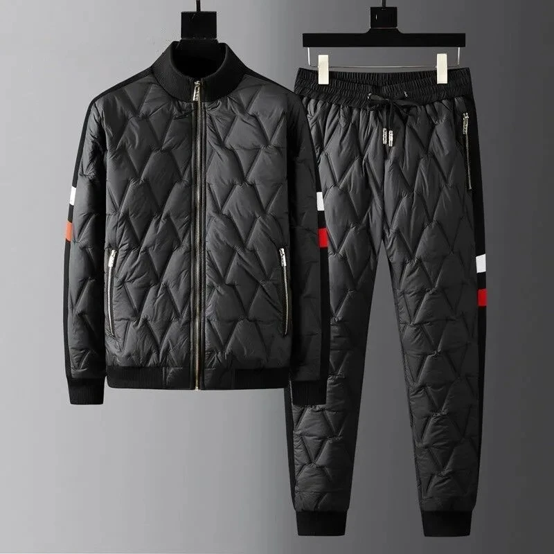 Winter Cotton Quilted Tracksuit 2 Piece Set Warm Jackets Top Conjuntos Thick Down Jogger pants Outfits Loose Oversize 5xl Suit
