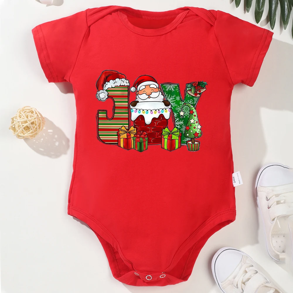 Joy Boy and Girl Clothes Cotton Red Baby Onesie Christmas Aesthetic Fashion Newborn Bodysuit Home Cozy Xmas Eve Infant Outfits