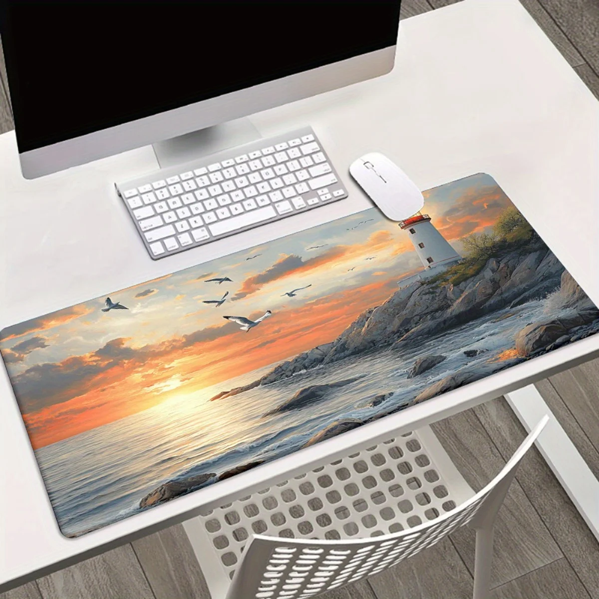 Lighthouse By The Ocean Sunset Desk Pad Non-Slip Rubber Mouse Pad Office Desk Decorating Carpet Mouse Pads Playmat Pc Accessory