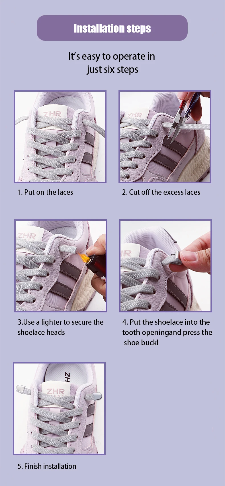 1 Paar elastische Schnürsenkel ohne Binden, Sneaker-Schnürsenkel für Kinder und Erwachsene, Gummibänder, Schnürsenkel ohne Binden für Sneaker. – Detail 6