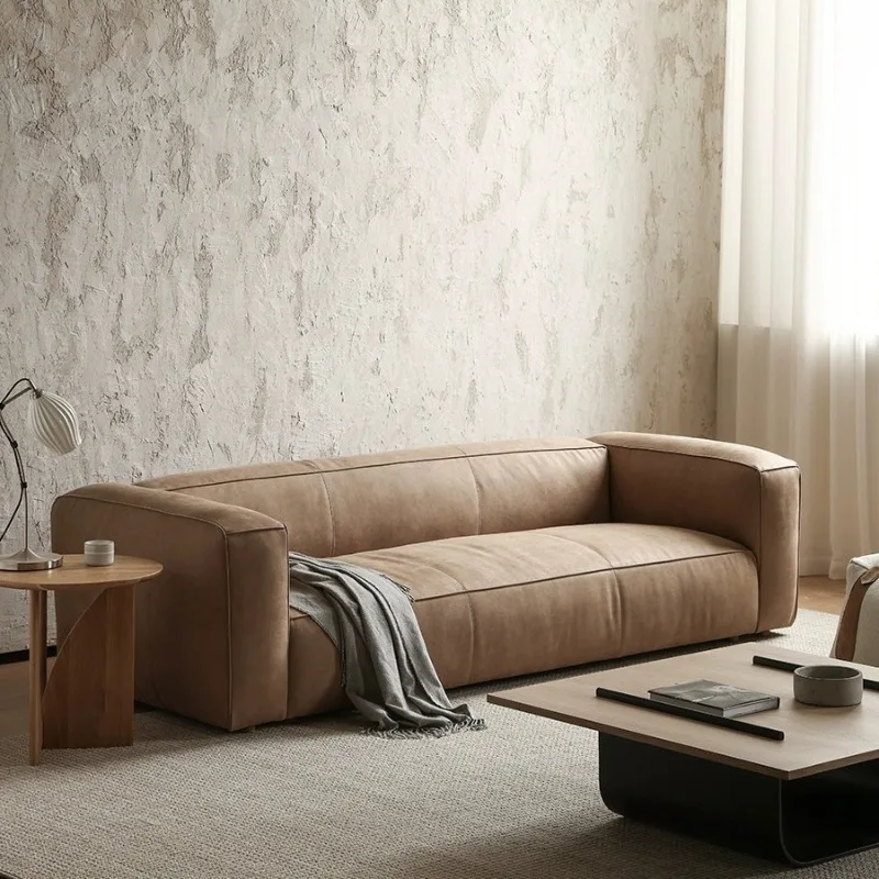 

Minimalist home living room can be customized leather sofa Nordic retro style small apartment straight row
