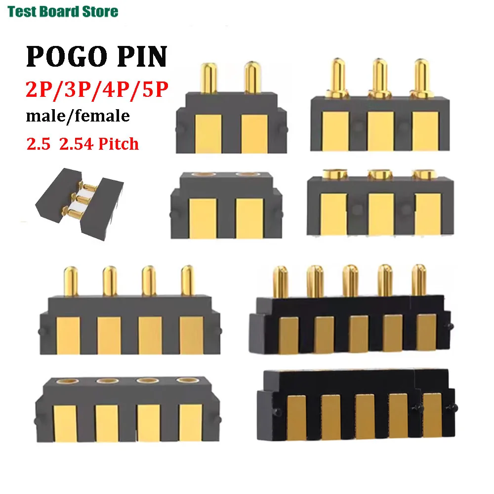 1/2/5pcs 2P 3P 4P 5P 2.5mm 2.54mm H 3.5 5.5 6.0 Spring Loaded Pogo Pin Connector Side Welding Mount SMT Male Female Gold Plated
