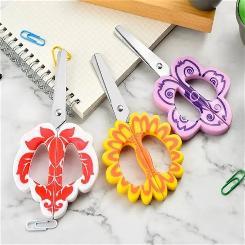 Portable Colored Flower Stainless Steel Scissors Home Tailor Shears School Office Supply Cutter Student Stationery Cutting Tool