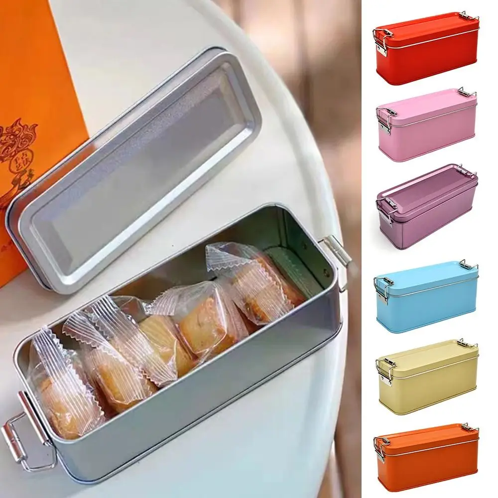 New With Lid Tinplate Box Durable Material Rectangular Shape Iron Box High Quality With Buckle Rectangular Iron Box Bakery Use