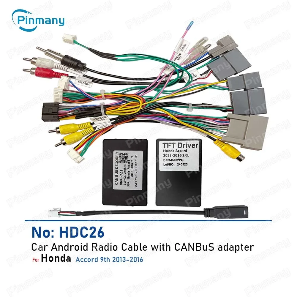 Car Radio Cable with Binary CAN Bus Box Adapter Wiring Harness Power Connector for 2013~2016 Honda Accord 9th Android Head Unit