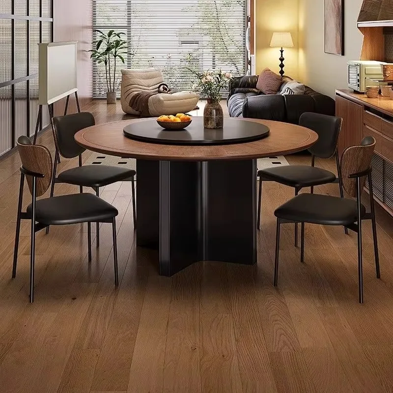 

High End Luxury Round Dining Table Wooden Top Dinner Room Furniture Dining Table With Small Turntable Classic Dining Room Table