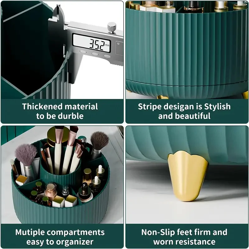 360° Rotating Makeup Organizer Large Capacity Cosmetic Storage Case with 5 Compartments Durable Plastic Vanity Organizer