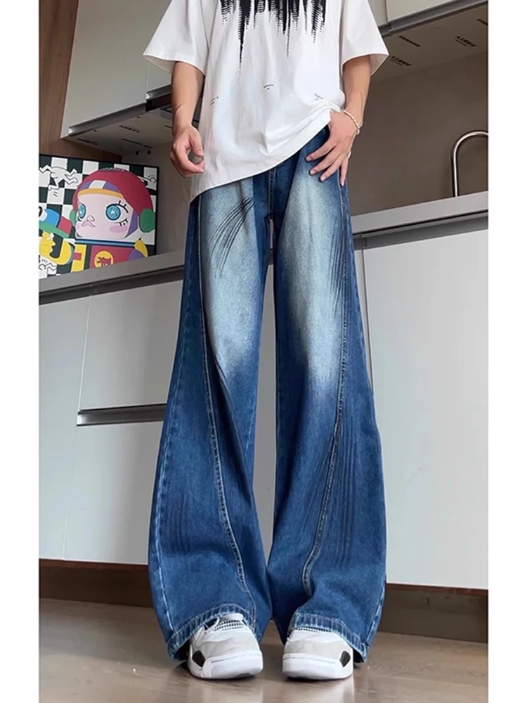 

Deep Blue Cleanfit American Sle Knife Jeans Men's Autumn Waed Vintage High Street Vibe Straight Wide Leg Pants