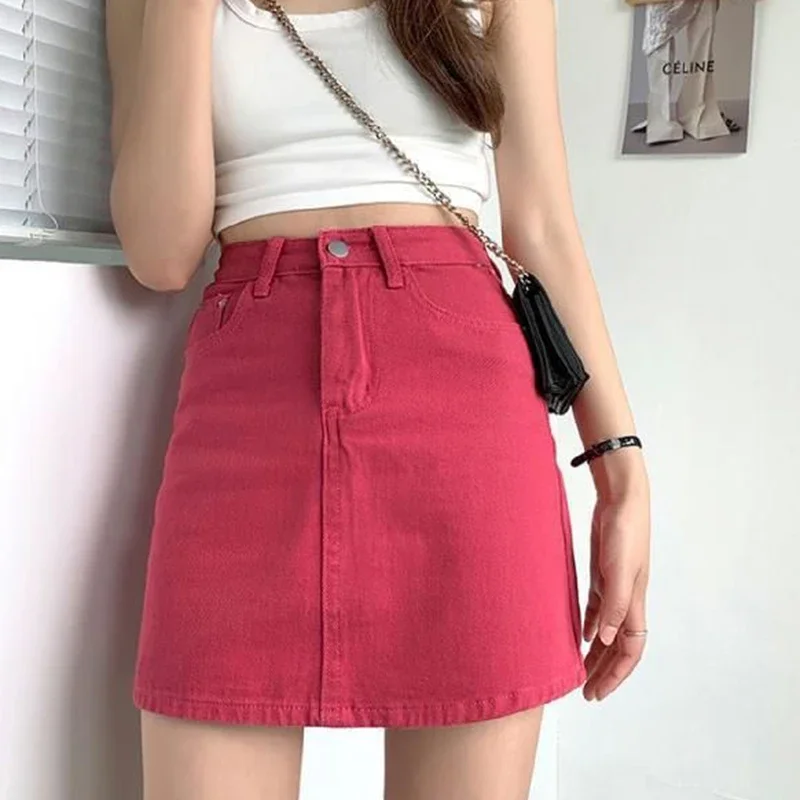 Dame classique Version coréenne Wrap hanche robe 2025 été femme vin rouge mince jean jupe femmes mode Slim Fit Denim jupe courte