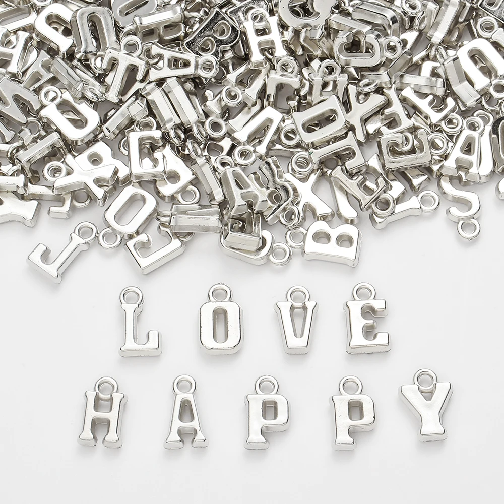 200Pcs Plastic CCB Pendant Charm Silvery Acrylic Letter Pendant For Earrings Necklace Bracelet Accessory DIY Jewelry Making