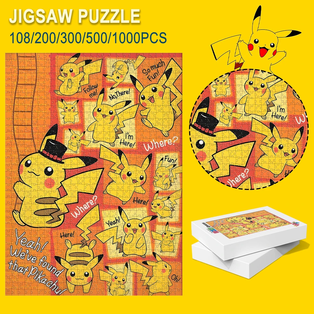 Pokémon Pikachu 108/200/300/500/1000 stukjes houten vloer puzzelspel van hoge kwaliteit