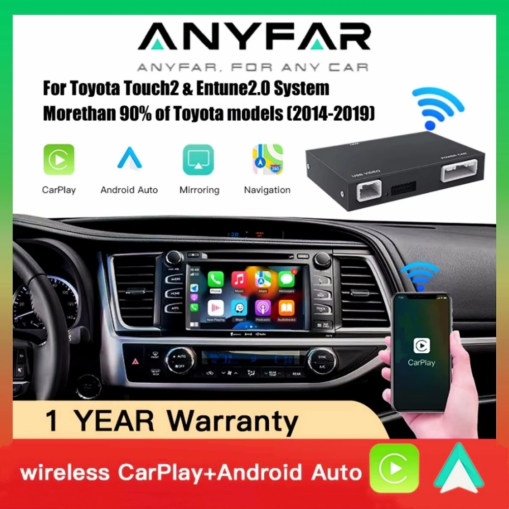 ANYFAR Wireless Carplay Android Auto For TOYOTA Touch2 Entune2.0 Highlander Tundra Sienna Prius Yaris Camry CHR Module
