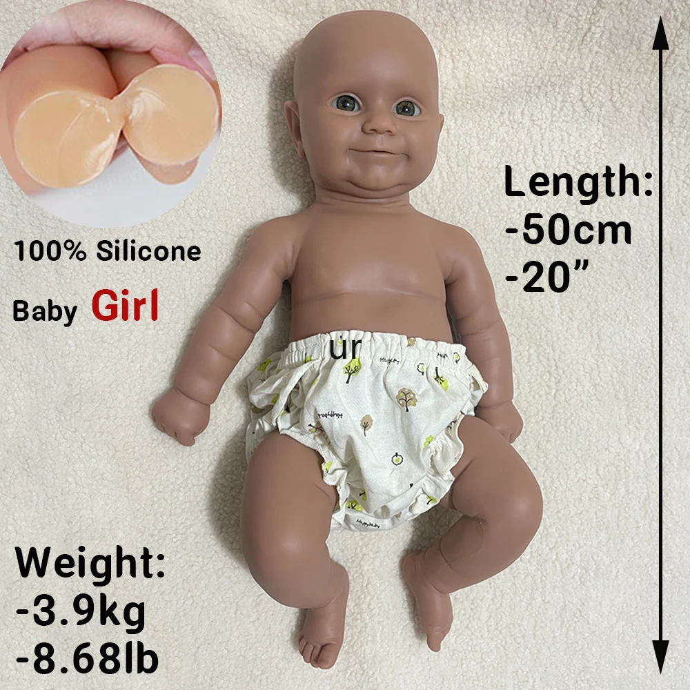 Lifelike Handmade Full Body Silicone Unpainted Reborn Bebe Girl 20Inch Weighted African Rebirth Dolls Halloween Toys Anti-Stress