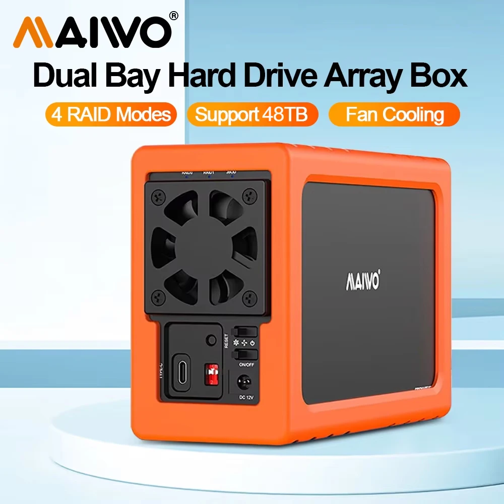 MAIWO 10Gbps Dual Bay 2.5/3.5 Inch SATA RAID Storage Enclosure Array Case 3.5 inch HDD Hard Drive Case Box With Four RAID Modes