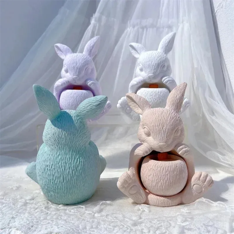 1set new heart gesture rabbit egg candle cup resin silicone mold suitable for handmade plaster resin clay cement or concrete