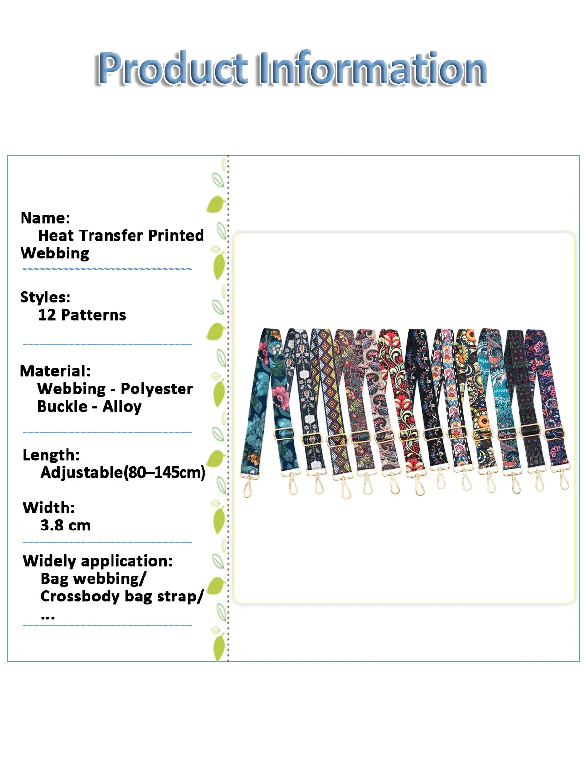 المألوف الملونة نمط الأزهار حقيبة حزام قابل للتعديل حقيبة حزام لحقيبة يد نسائية عادية العصرية تنوعا حقيبة الملحقات