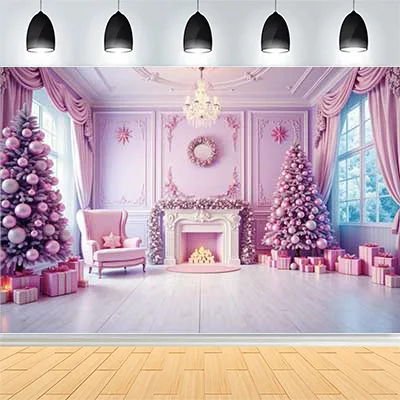 Christmas Day New Year Party Photography Backdrops Prop Window Living Room Interior Xmas Tree Snow Theme Photo Background FN-61