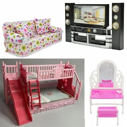 Furniture Doll Clothes Accessories Bed Mirror 1/6 Dollhouse Decoration 1/3 Bjd Doll TV Accessories, Bed with Stairs for Doll