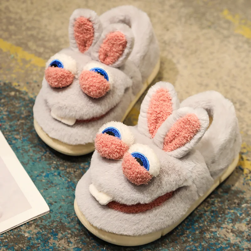 Cartoon Cute Bucktooth Rabbit Cotton Shoes Thickened Thermal Package in Winter Root Lovers Funny Slippers Men and Women