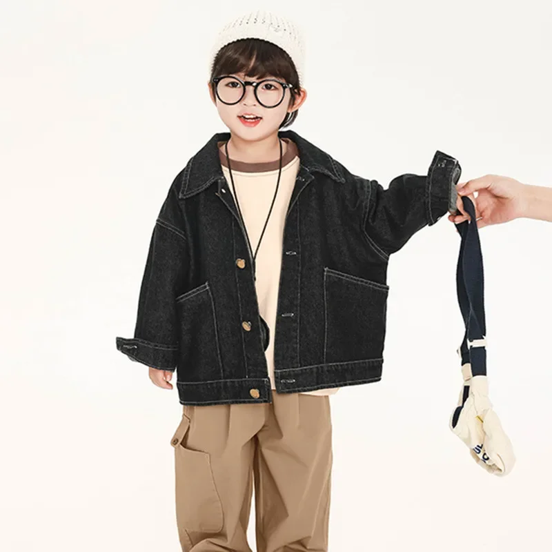 Primavera autunno ragazzi cappotto di jeans tinta unita stile coreano bambini turn-down coallr giacca casual bambini baby Tops